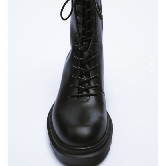 ZARA LUG Sole Laced Leather Ankle Boots - Picture 3 of 5